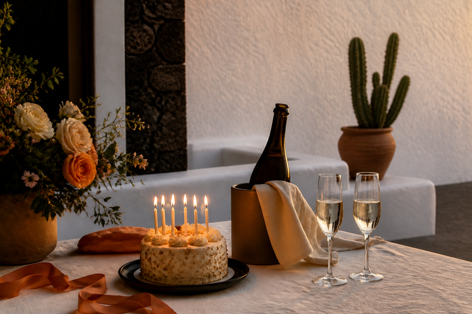 Tarta de cumpleaños y cava en Villa Europa